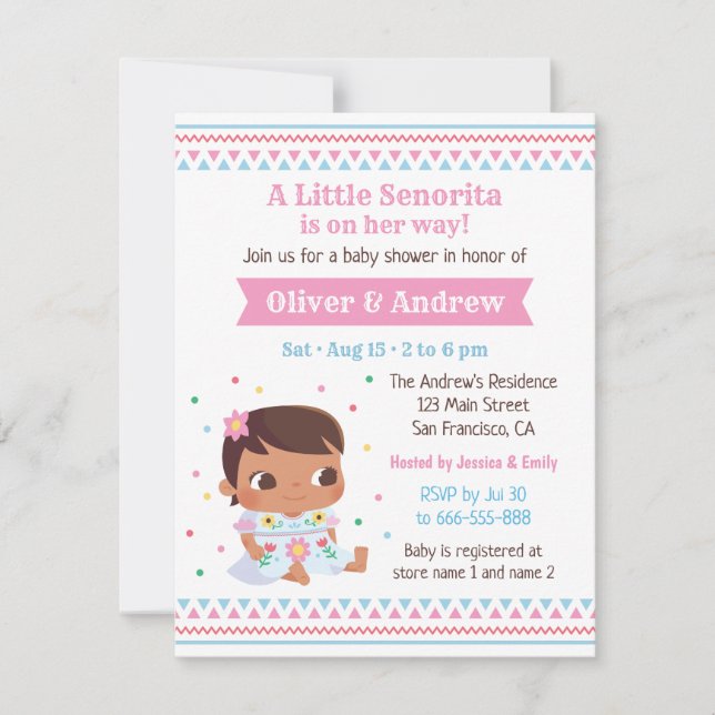Liten Señorita Baby Flickig Mexikansk Baby Shower Inbjudningar (Framsida)