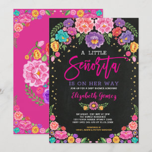 Liten Senorita Blommigt Fiesta Girl Baby Shower Inbjudningar