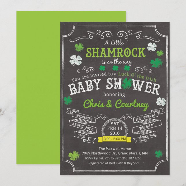 Liten Shamrock Baby Shower Inbjudan (Fram/baksida)