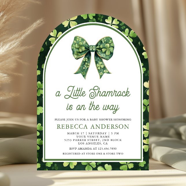 Liten Shamrock Grön Båg Bebis Baddare Inbjudningar (Skapare uppladdad)