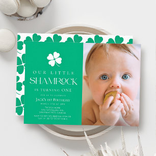 Liten Shamrock Grön Pojke Foto 1-årsdag Inbjudningar