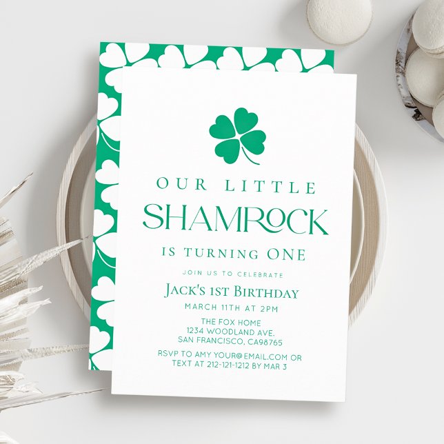 Liten Shamrock Modern Pojke 1-årsdag Inbjudningar (Skapare uppladdad)
