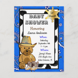 Liten sheriff Teddybjörn Cowboy Baby Shower Inbjud Inbjudan Vykort