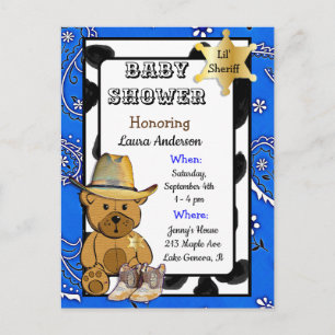 Liten sheriff Teddybjörn Cowboy Baby Shower Inbjud Inbjudan Vykort