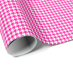 Liten shock rosa och vit Houndstooth Presentpapper