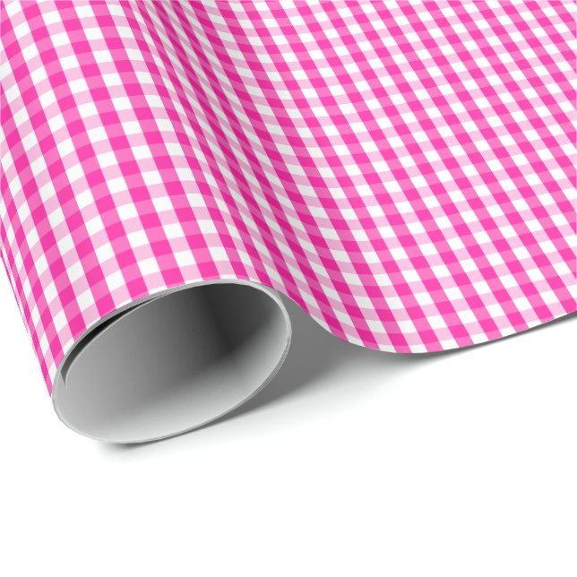 Liten shock rosa- och vitGingham som slår in Presentpapper (Rullad Hörn)
