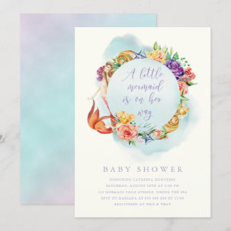 Liten Sjöjungfru Say Baby Shower Girl Simple Blomm Inbjudningar
