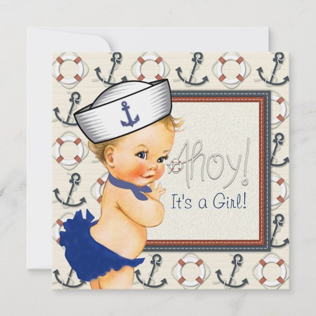 Liten sjöjungfru sjöjungfru marin baby shower inbjudningar (Framsida)