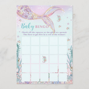 Liten sjöjungfru tjej baby shower bingo spel anteckningskort