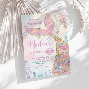 Liten Sjöjungfru under Sea Magic Girl Birthday Inbjudningar