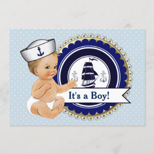 Liten sjöman bebis pojke nautisk baby shower inbjudningar