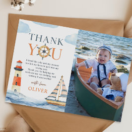 Liten Sjöman Marinblå 1-års Födelsedagsfoto Tack Kort