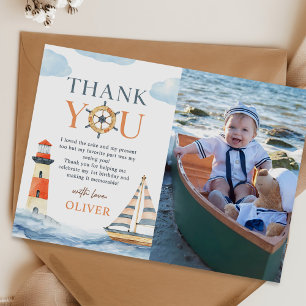 Liten Sjöman Marinblå 1-års Födelsedagsfoto Tack Kort