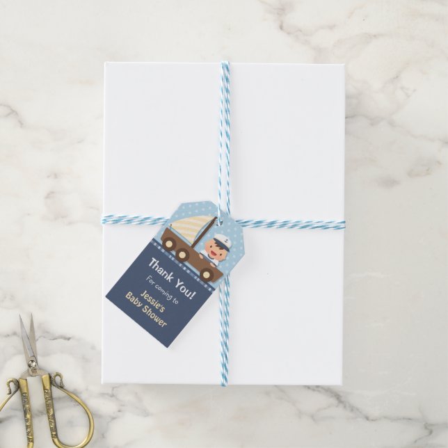 Liten Sjöman Nautisk Bebis Bebis Showerfest Presentetikett (Med Snöre)