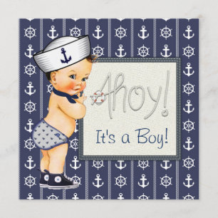 Liten sjöman pojke nautisk baby shower inbjudningar