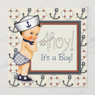 Liten sjöman Pojke Navtisk babyfirande Inbjudningar