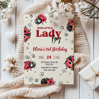 liten skalbagge Lady bug födelsedagsinbjudan Inbjudningar