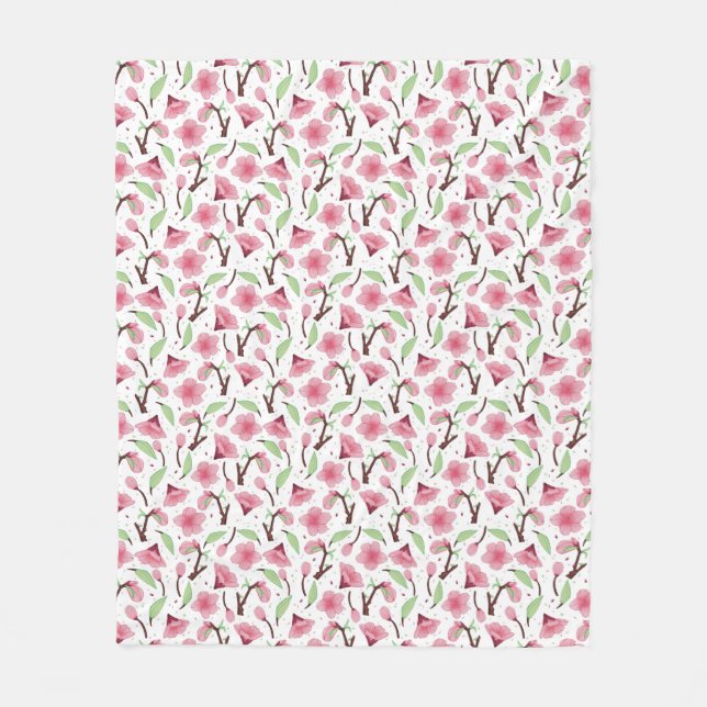 Liten Skalig Rosa Körsbärsblomning Blommig Mönster Fleecefilt (Framsidan)