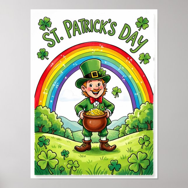 Liten Skogstomte St. Patricks Dag Shamrock Poster (Framsidan)