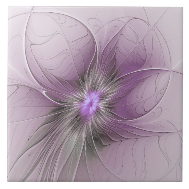 Liten skönhet Modern Mauve Grå Fraktal Konst Blomm Kakelplatta (Framsidan)