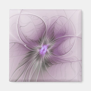Liten skönhet Modern Mauve Grå Fraktal Konst Blomm Magnet