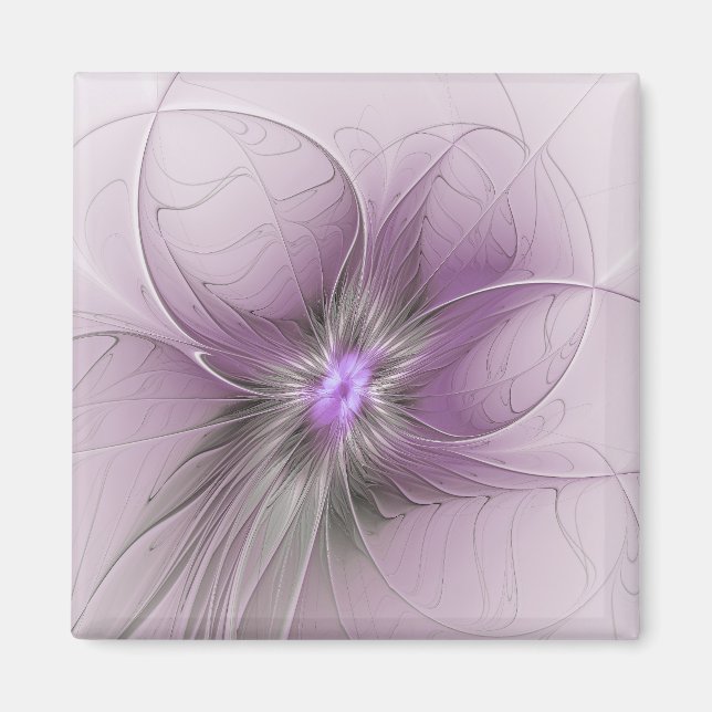 Liten skönhet Modern Mauve Grå Fraktal Konst Blomm Magnet (Framsidan)