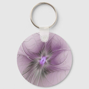 Liten skönhet Modern Mauve Grå Fraktal Konst Blomm Nyckelring