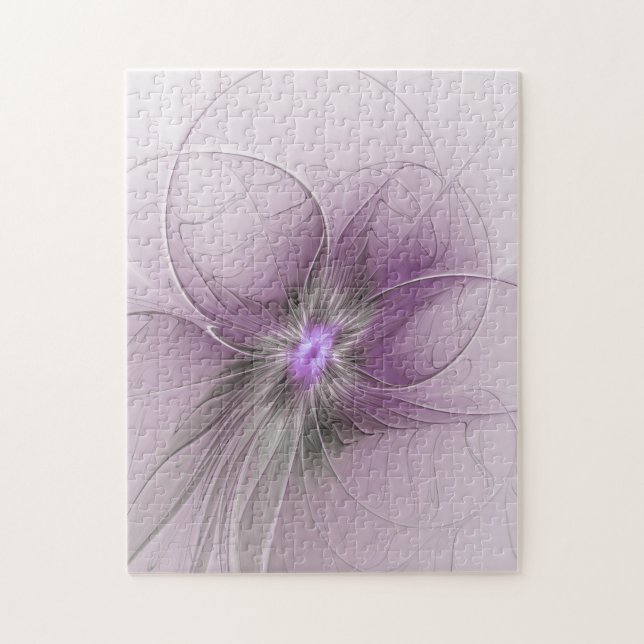 Liten skönhet Modern Mauve Grå Fraktal Konst Blomm Pussel (Vertikal)
