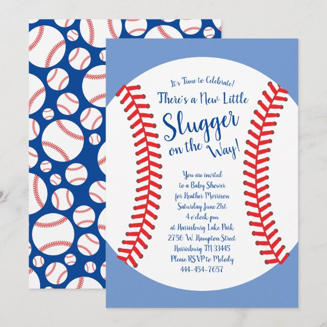 Liten Slugger Baseball Baby Shower Sports Boy Inbjudningar (Fram/baksida)