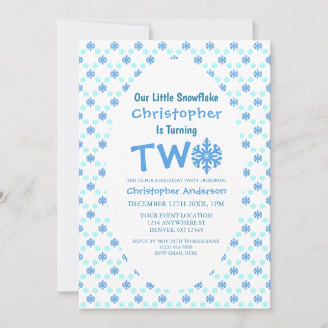 Liten snöflinga 2-årsdag inbjudningar (Framsida)