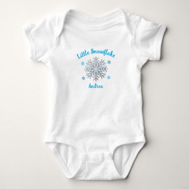 Liten snöflinga Blå Grå Vinter Bebis Duschen Prese T Shirt (Framsida)