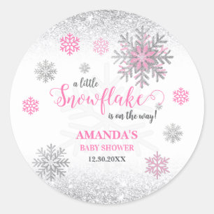 Liten snöflinga Rosa Silver Glittrig Bebis firande Runt Klistermärke