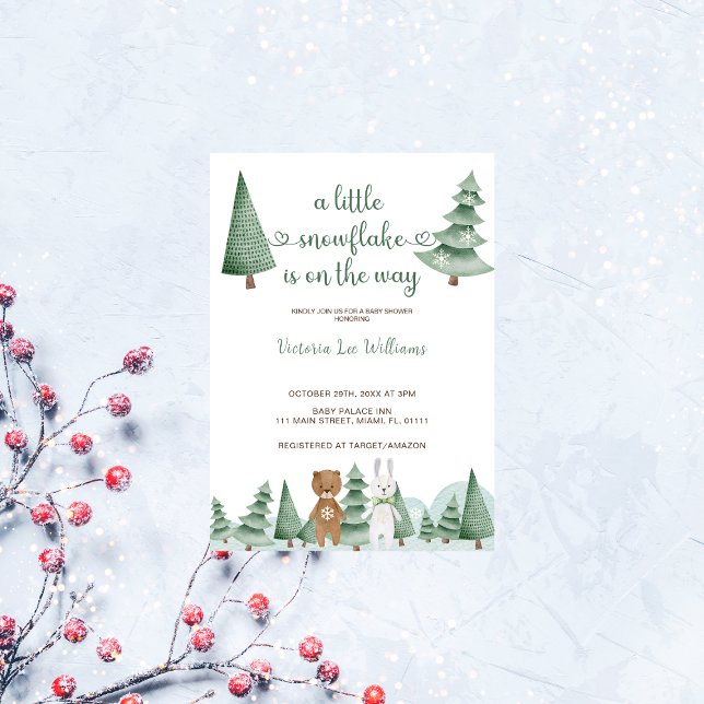Liten snöflinga Skogsdjur Vinter Bebis-babyshower Inbjudningar (Skapare uppladdad)