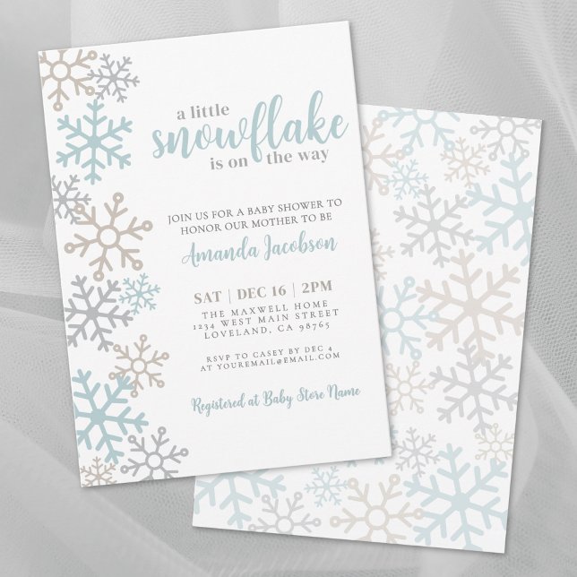 Liten Snöflinga Vinter Barnkalas Inbjudningar (Little Snowflake Winter Baby Shower Invitation)