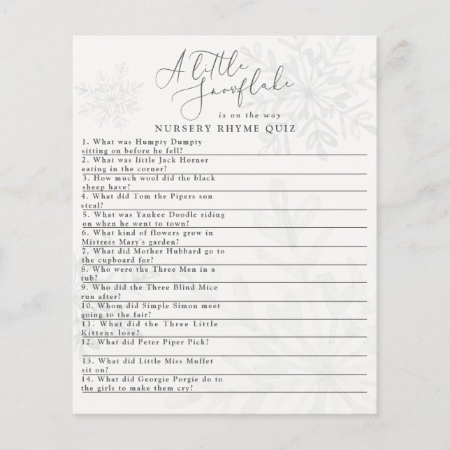 liten snowflake vinterbabydusch, rhyme quiz (Framsida)