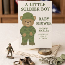 Liten Soldat Teddybjörn Pojke Baby Shower Inbjudan