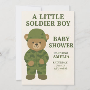Liten Soldat Teddybjörn Pojke Bebis Babyshower Inb Inbjudningar