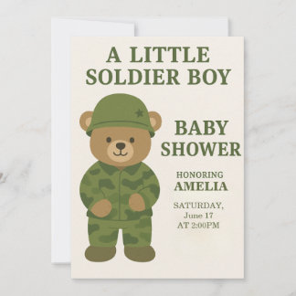 Liten Soldat Teddybjörn Pojke Bebis Babyshower Inb Inbjudningar