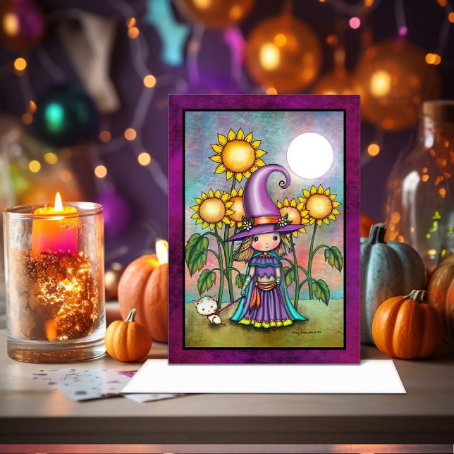 Liten solroshäxa Söt Halloween-konst Kort (Skapare uppladdad)