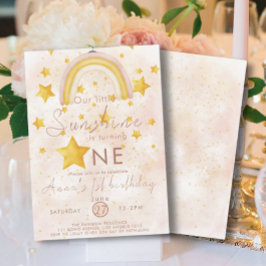 Liten solsken Boho regnbåge guld stjärnfödelsedag Inbjudningar