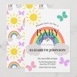 Liten Solsken & Regnbågar Baby Shower Inbjudan