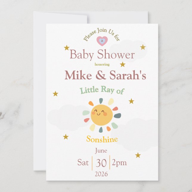 Liten solskensstråle Boho Baby Shower-inbjudan Inbjudningar (Framsida)