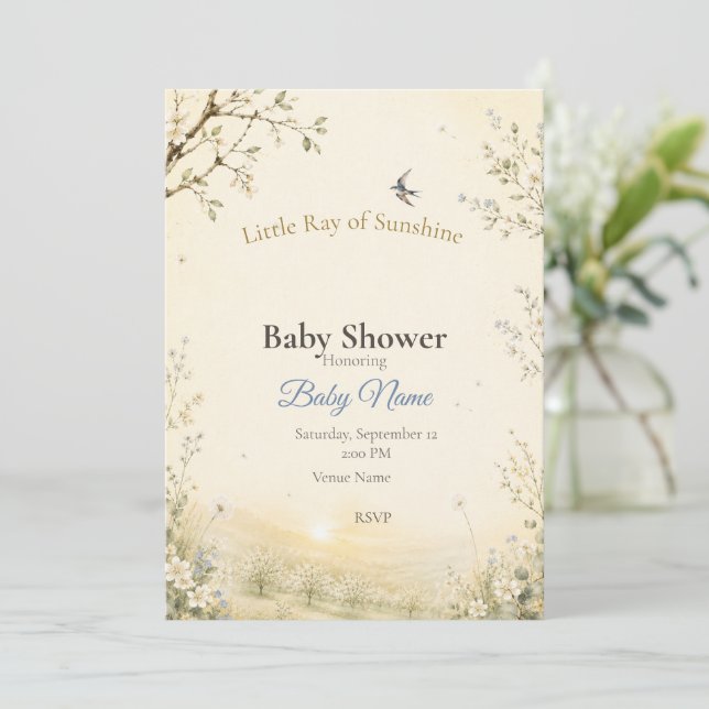 Liten solstråle baby boy Shower Inbjudan (Stående Fram)