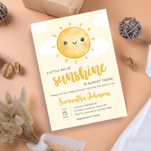 Liten solstråle Baby Shower Inbjudningar (Little Ray of Sunshine Boho Baby Shower Invitation)