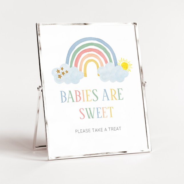 Liten solstråle-bebisar är söta skylt (Rainbow Baby Shower Babies are Sweet Sign)
