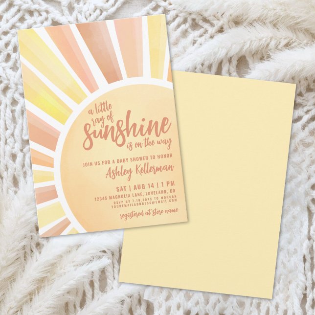 Liten solstråle Boho-barnkalas Inbjudningar (Little Ray Of Sunshine Boho Baby Shower Invitation)