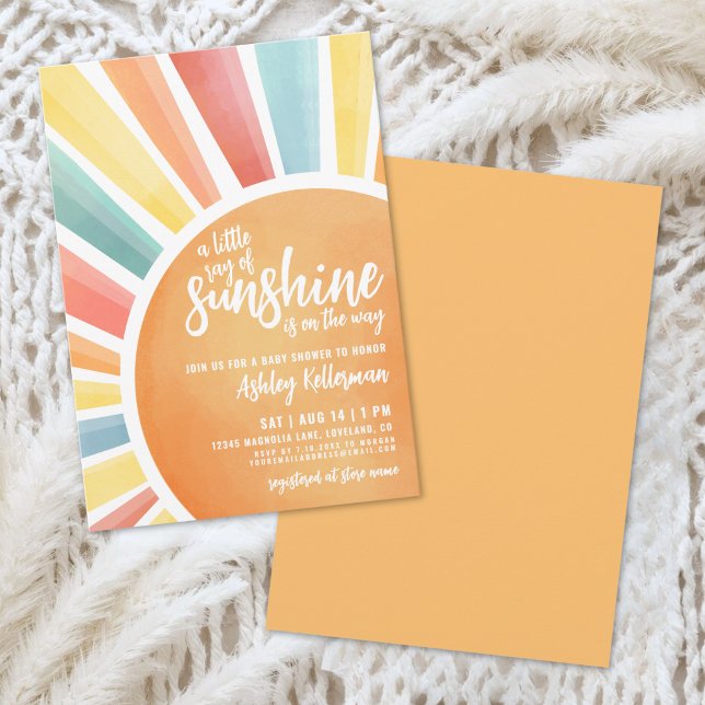 Liten solstråle Boho Bebis Shower Inbjudan (Little Ray Of Sunshine Boho Baby Shower Invitation)