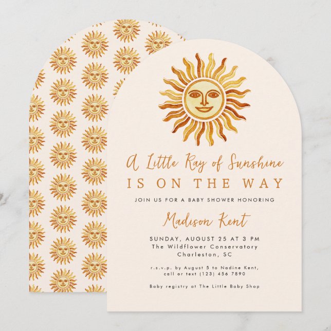Liten solstråle Boho Sun Baby Shower Inbjudningar (Fram/baksida)