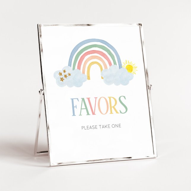 Liten solstråle regnbåge förmånsskylt poster (Rainbow Baby Shower Sign Favors Sign)