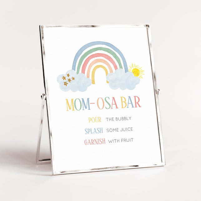 Liten solstråle regnbåge Mamma Osa Barskylt Poster (Rainbow Baby Shower Mom Osa Bar Sign)